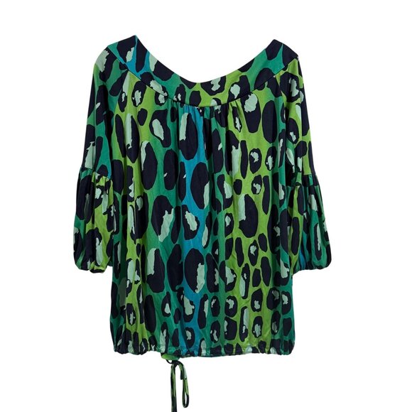 Diane Von Furstenberg Blue Green‎ Silk Blend Leopard Print Blouse Size 6 - Picture 6 of 9